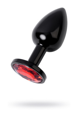 Анальная втулка, Metal by TOYFA, металл, черная, с красным кристаллом, 7,2 см, d2,8 см, 50 г (0T-000