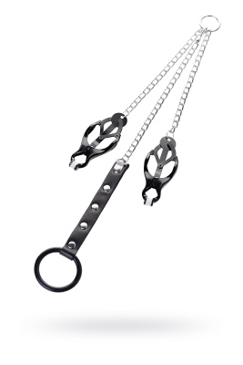 Зажимы для сосков с кольцом для пениса, TOYFA Metal, черные (0T-00012168)