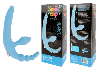 ВИБРОМАССАЖЁР (СТРАПОН АНАТОМИЧЕСКИЙ) L 70x100x150 мм D 16x21x30x29x34 мм, цвет голубой (ST-40185-12