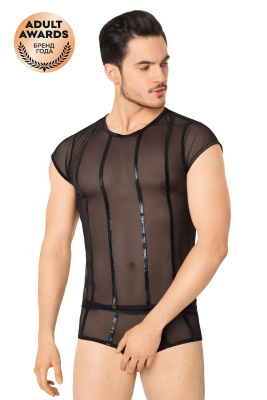 Костюм-сетка с полосками мужской SoftLine Collection (майка, шорты), черный, XL (0T-00015029)