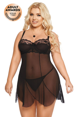 Ночная сорочка и стринги SoftLine Collection Carla, черный, XXXL (УТ-00000383)