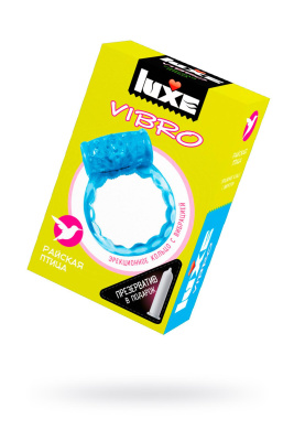 Виброкольцо LUXE VIBRO Райская птица + презерватив, синий, 1 шт, 18 см (0T-00009312)